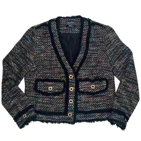 {Aqua} Multicolor Rainbow Tweed Gold Pearl Buttons Jacket Blazer Suit Coat - Picture 1 of 4